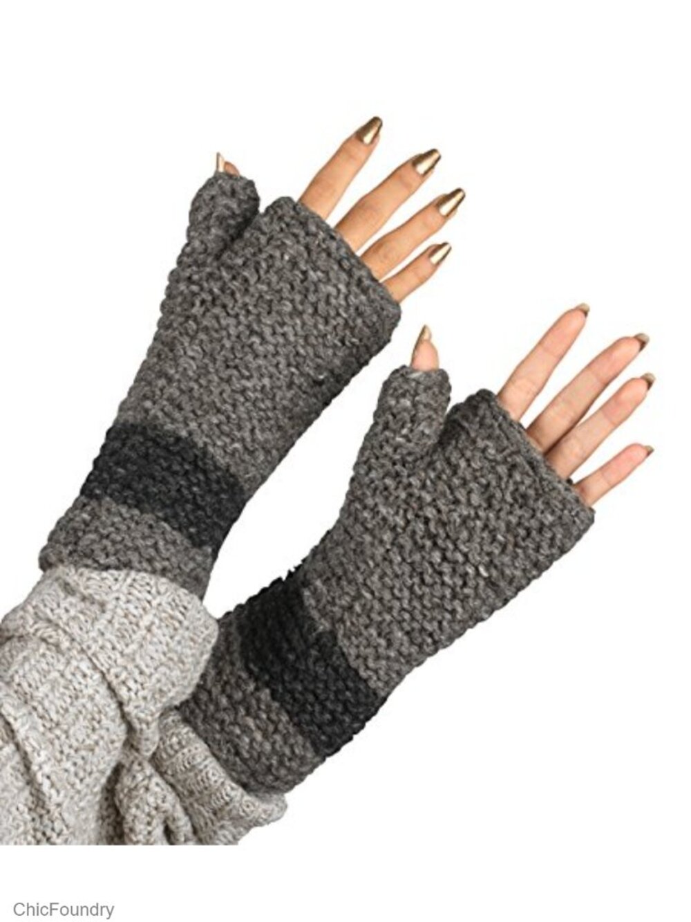 Wool Fleece Lined Fingerless Arm Warmers Cable Knit Wrist Warmers